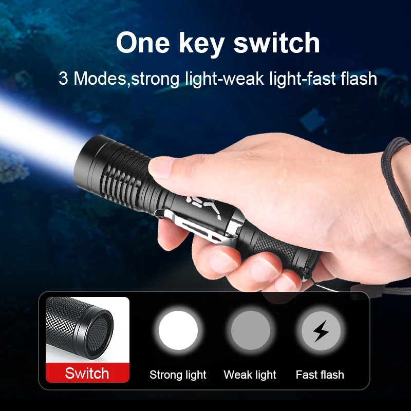 2025 NEW High Power Diving Flashlight IP68 Highest Waterproof Rating Professional Diving Light Powered by 18650 Battery