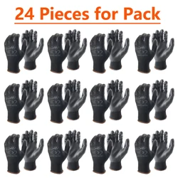 Guantes de seguridad industriales para el trabajo, protectores de mano de algodón y nailon Pu, color negro, para jardín, de marca NMSafety, de todos los tamaños, 24 unidades/12 pares