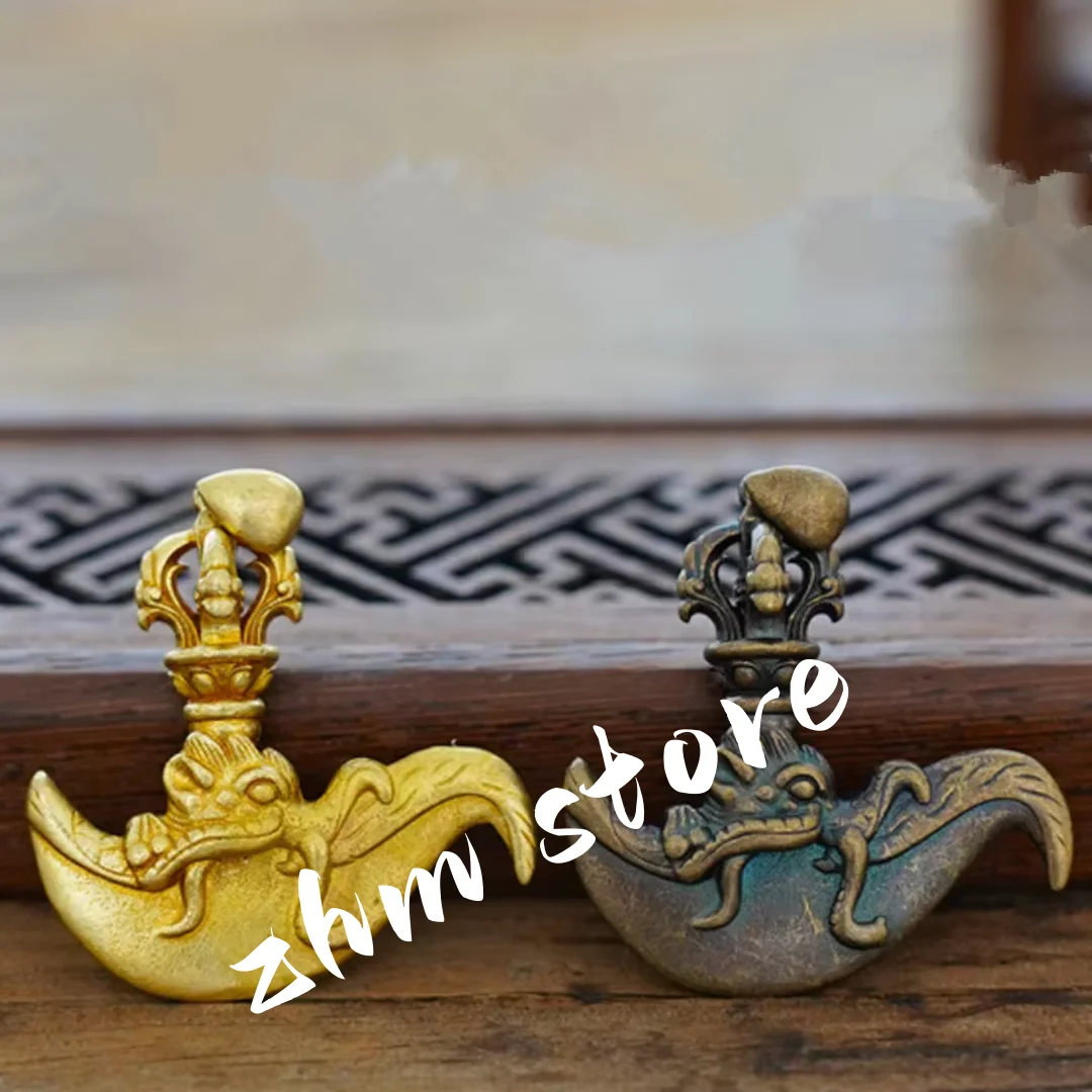 

3.8*3.4cm Pure Copper Tibetan Supplies, Auspicious Tantric Buddhist Cleaning Nepal Dragon Head Carving Vajra Pendant Mascot