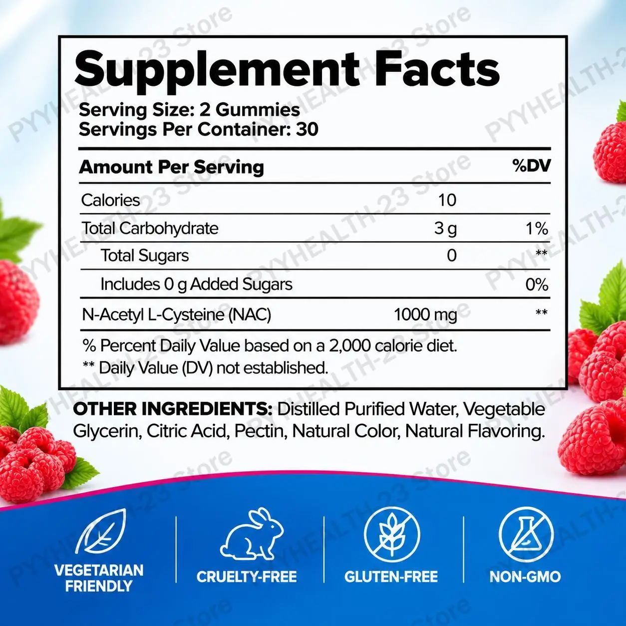 NAC N-Acetyl L-Cysteine Gummies Anti Fatigue Enhance Clarity of Thinking Antioxidant Vegan Sugar Free Pectin-Based 60 Gummies