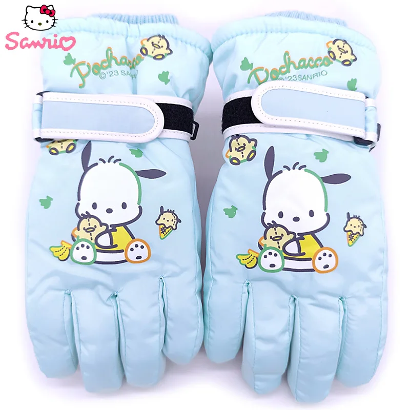 Sanrios Kuromi MyMelody Children Ski Gloves Pochacco Thicken Wniter Warm Student Kid Five-finger Waterproof Glove Christmas Gift