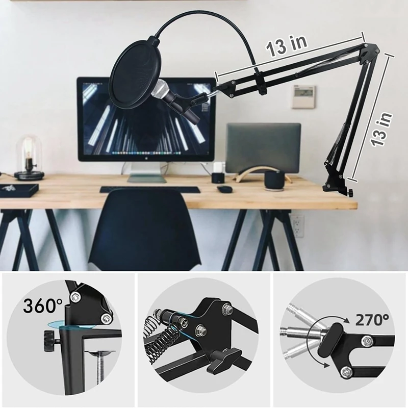 Supporto per microfono braccio braccio per microfono aggiornato supporto per microfono staffa di sospensione per braccio con filtro per parabrezza