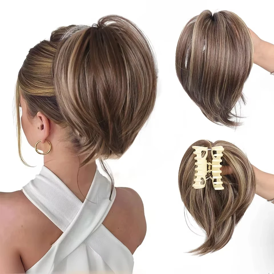 

Синтетическая заколка для волос, прямая 9-дюймовая короткая заколка для наращивания хвоста, взлохмаченная прическа, булочки для волос, зажим для наращивания волос для женщин