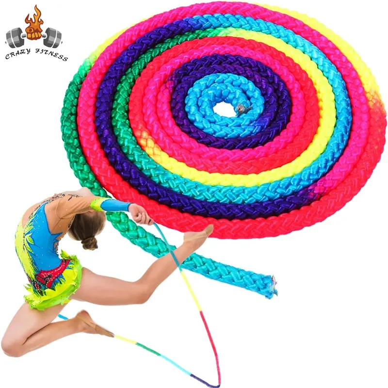 Cuerda de salto para Artes de gimnasia, cuerda de entrenamiento deportivo de Color arcoíris para ejercicio físico, cuerda de gimnasia rítmica,