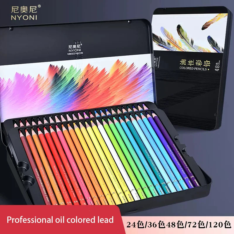 

NYONI 24/36/48/72/120 Oily Colored Pencils Professional Soft Oil Drawing Sketching Pencil Iron Box School Art Painting Supplies