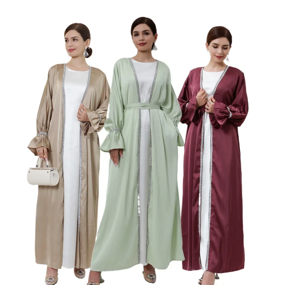 UNI Modest Abaya Beads Muslim Women Open Cardigan Maxi Dresses Turkey Arab Robe Islamic Dubai Eid Party Kaftan Kimono Jalabiya