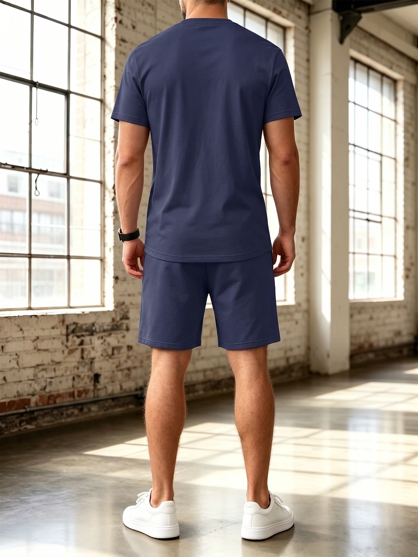 Men's 2 Pcs Tracksuit Set Short Sleeve T-Shirt Knee Length Shorts Athletic Sportswear Gym Workout Jogging Running Outfit view 2