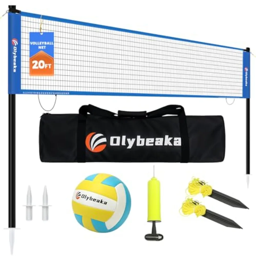 

Portable Outdoor Volleyball Net Set for Backyard Beach with Adjustable Poles Soft PU Volleyball and Pump Carry Bag and Durable