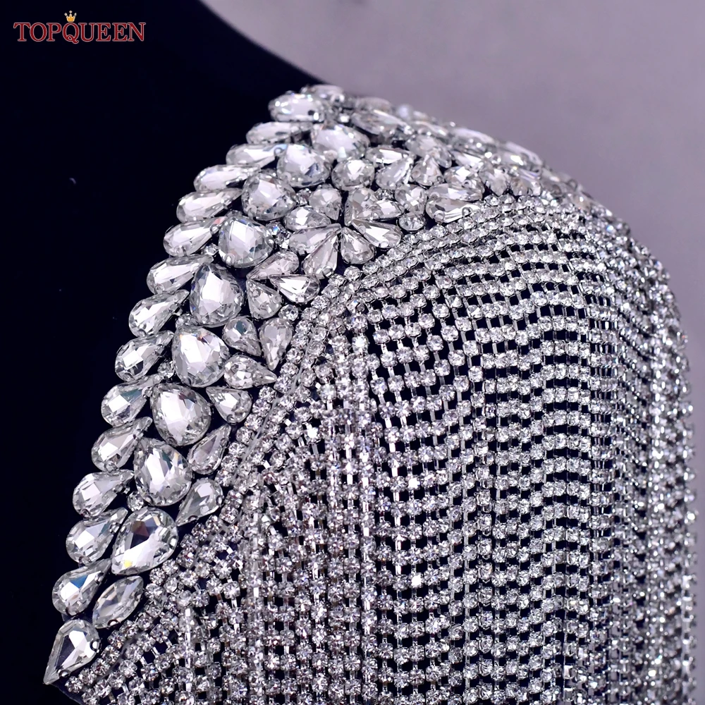 TOPQUEEN SP48 Diamonds Tassels Shoulder Patches Rhinestone Beaded Fringe Clothes Sewing Applique Women Epaulettes Embellishment