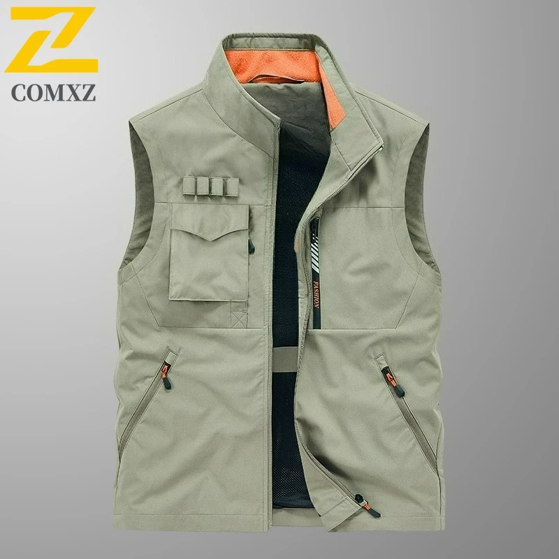 Men's Mesh Lined Vest Outdoor Multi Pocket Photography Fishing Breathable Vests Casual Lightweight Utility Wear Resistant Gilet