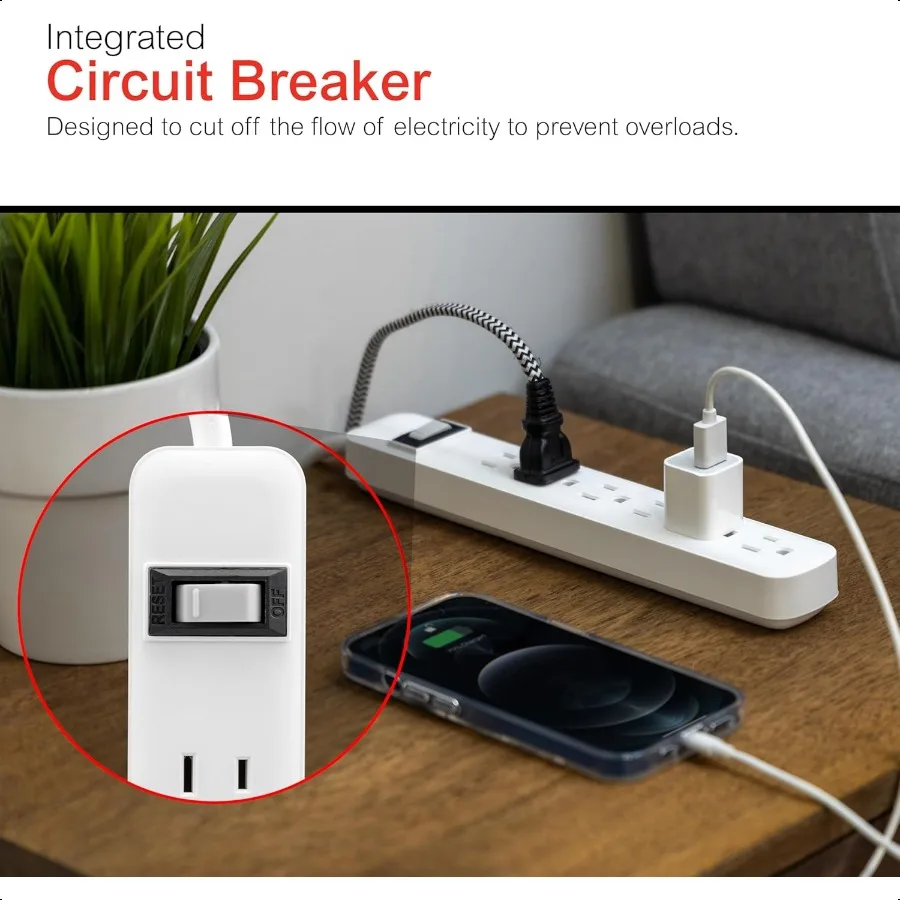 GE 6Outlet قطاع الطاقة 2 حزمة 1.5 قدم تمديد الحبل الثقيلة التوصيل مؤرض قطاع دارة متكاملة 3 الشق جدار جبل ETL L #5