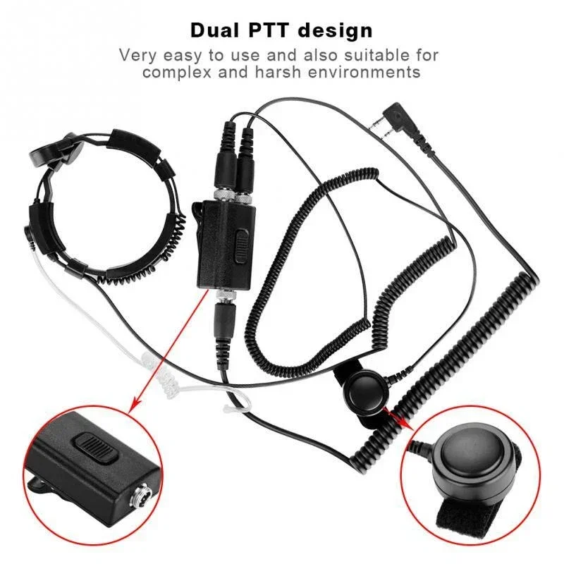 Tactical Throat Mic Headset Earpiece 2 Pin K Plug with Finger PTT for Baofeng Kenwood WOUXUN HYT TYT QUANSHENG Walkie Talkie