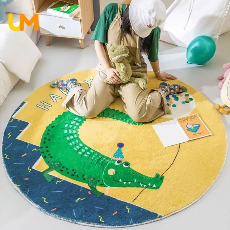 

Plush Round Bedroom Rugs Soft Kids Baby Rug Hairy Babi Play Mat Dinosaur Fluffy Living Room Carpet Soft Cartoon Nursery Carpets