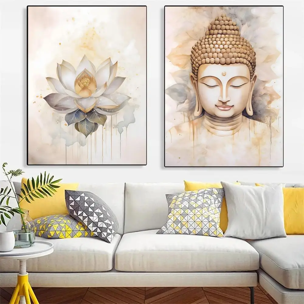 สีน้ำต้นไม้แห่งชีวิตและพระพุทธเจ้าโปสเตอร์ความงาม HD ศิลปะบนผนังพีวีซี - กันน้ำทนรังสียูวีสำหรับโฮมบาร์ออฟฟิศ