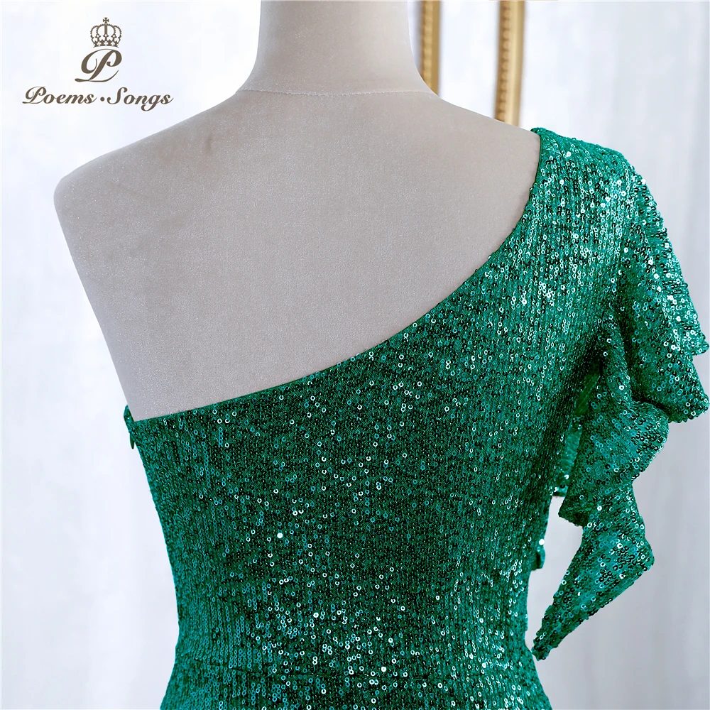 Sequin dress one shoulder green women\'s evening dress vestidos formales vestidos de fiesta robe de soiree de mariage party dress