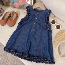 Milancel 2024 New Summer Girl's Dress Kid's Sweet Denim Tank Dress Children Tops Outfit