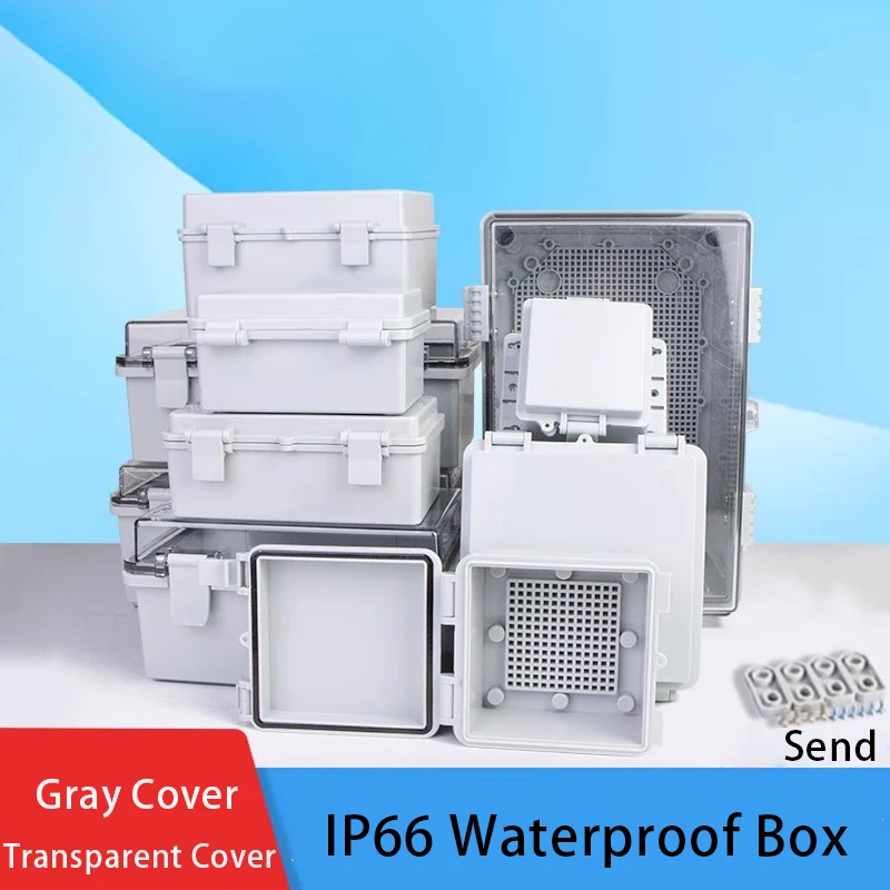 

IP66 Waterproof Gray/Transparent Cover Enclosure Junction Box ABS Plastic Outdoor Electronic Instrument Hinge Case