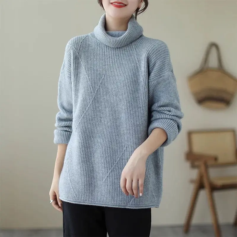 

Literature Art Large Size Sweater Loose Long Sleeve High Neck Knitted Shirt Women's Thickened Warm Fashion Pullover Top z3483