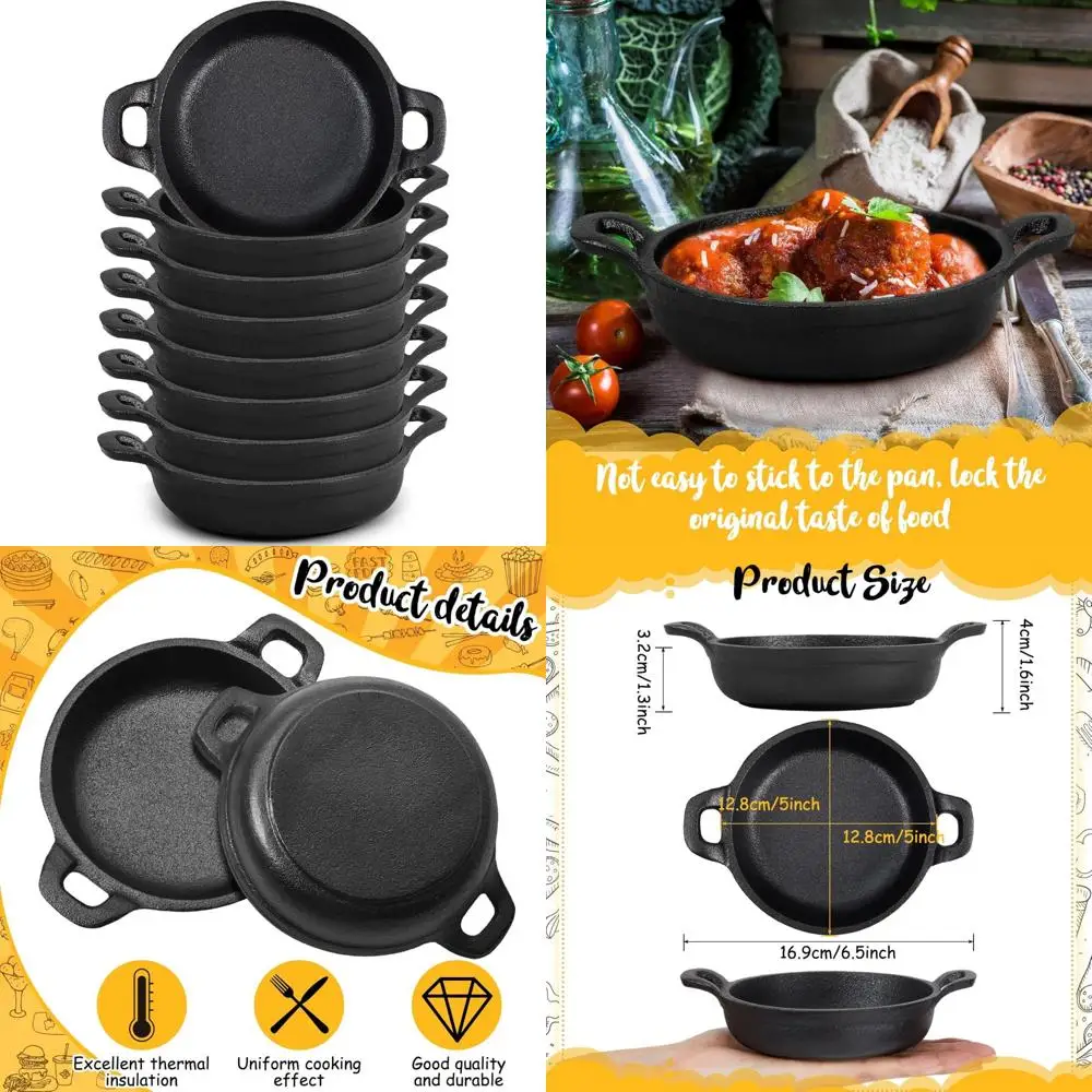 

Mini Cast Iron Skillets - Set of 5 Small Ramekins, 5 x 5 x 1.3 Inch, Black Casserole Dish, Oven Safe, Ideal for Baking and Cooki
