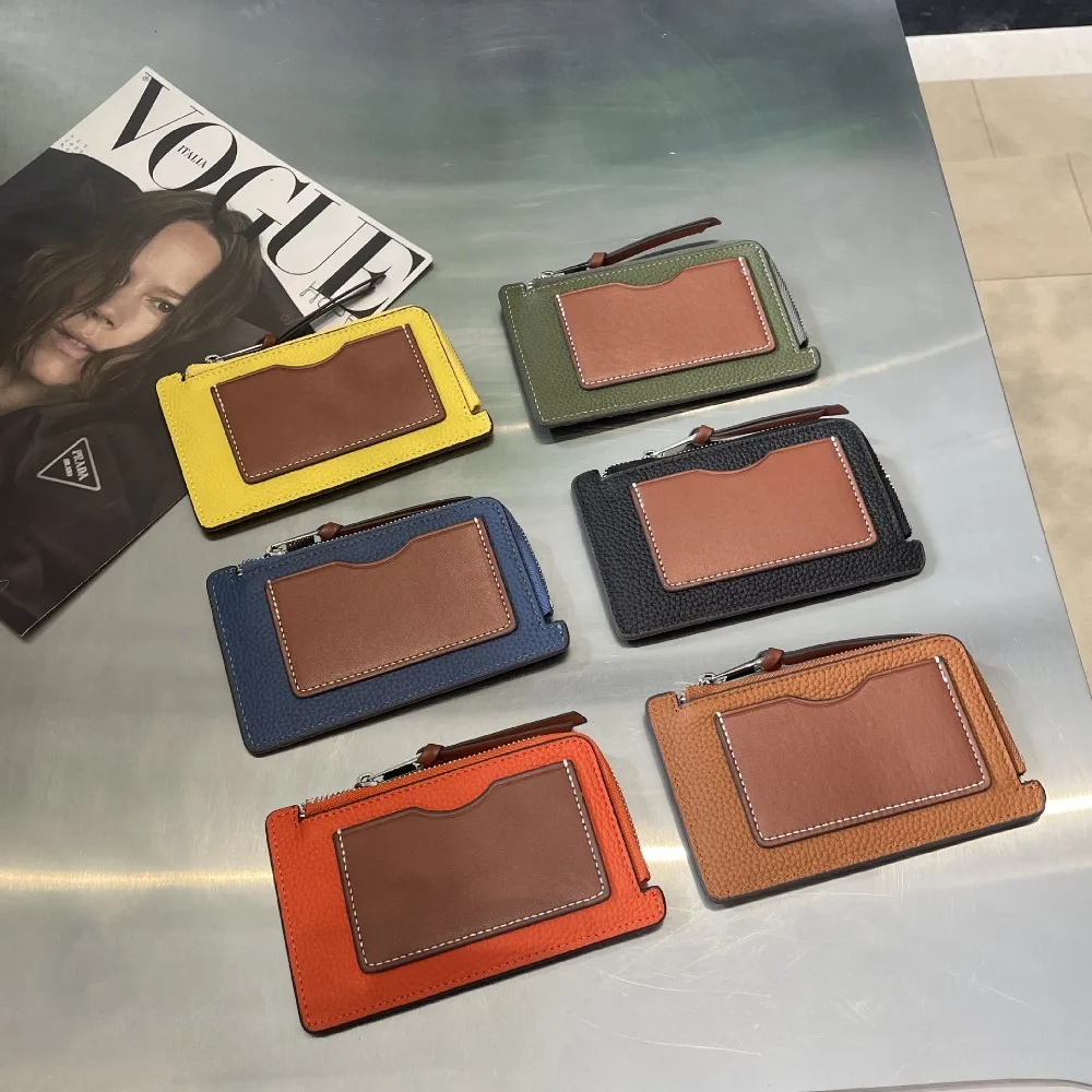 

Модная кожаная сумка для мелочи, ультратонкая сумка для монет с несколькими картами, маленький кошелек на молнии из воловьей кожи первого слоя, простой женский кошелек