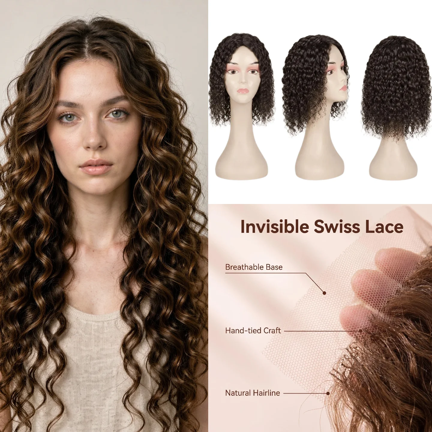 Women Hair Extensions Human Remy Hair Wig Swiss Lace 13x14cm 12inch Water Wave Hand-Tied Color #60 P8-613 Wholesale