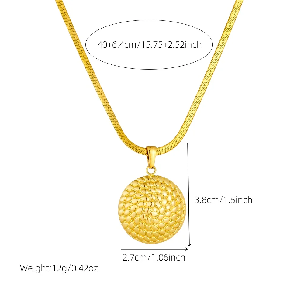 DIEYURO 316L Stainless Steel Golden Round Cushion Pendant Snake Bones Necklace Earrings Set For Womens New Fashion Jewelry Gift