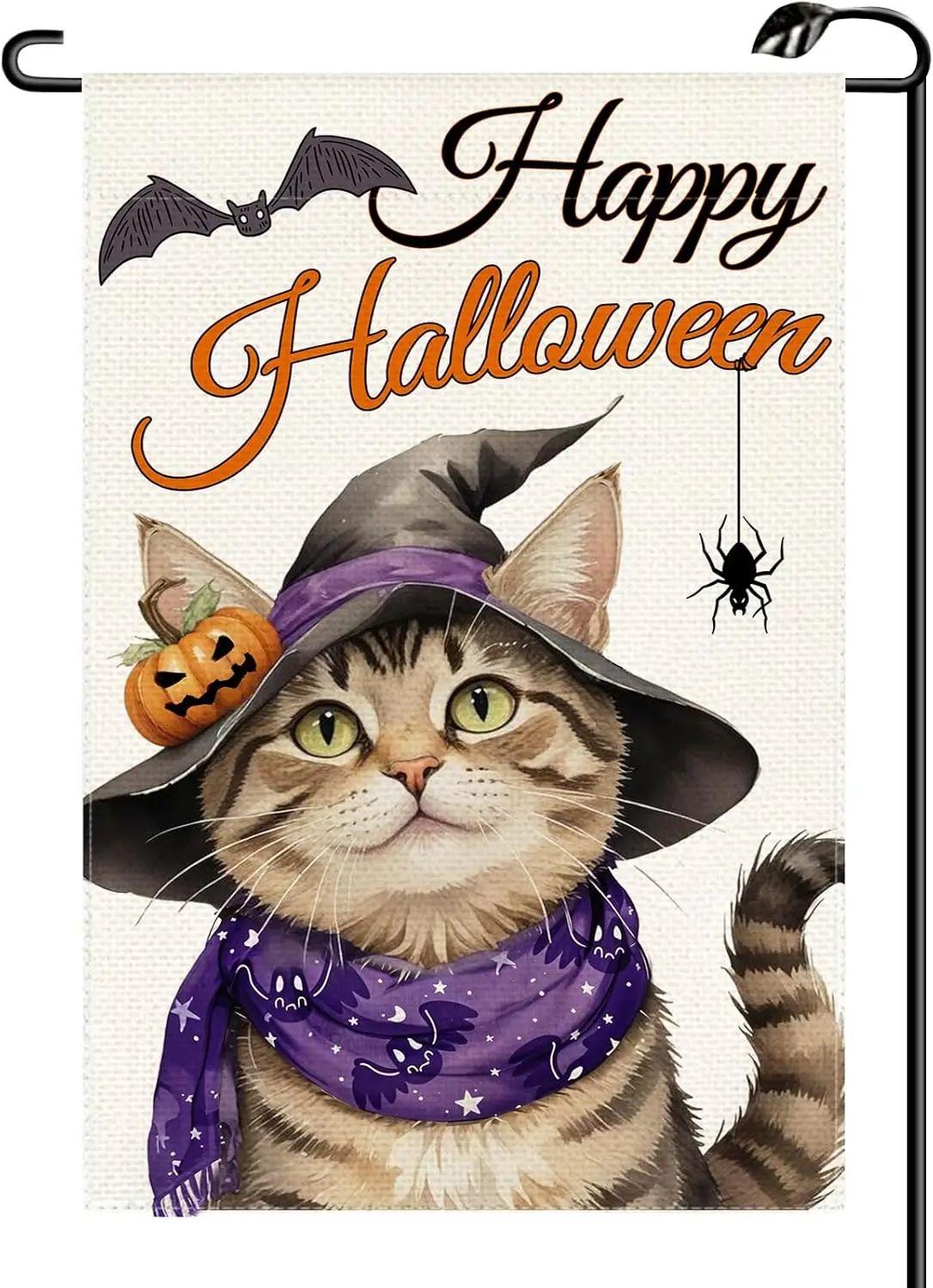 Happy Halloween Witch Cat Garden Flag 12x18 Inch Double Sided for Outside Fall Winter Holiday Welcome Small Burlap Holiday O SSL