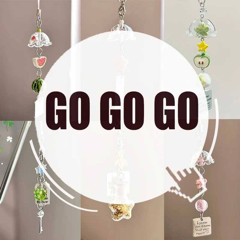 Transparent Keychain Cute Wind Chime Pendant Keyring Mobile Phone Lanyard Kawaii Bag Decorative Accessories Home Decorations