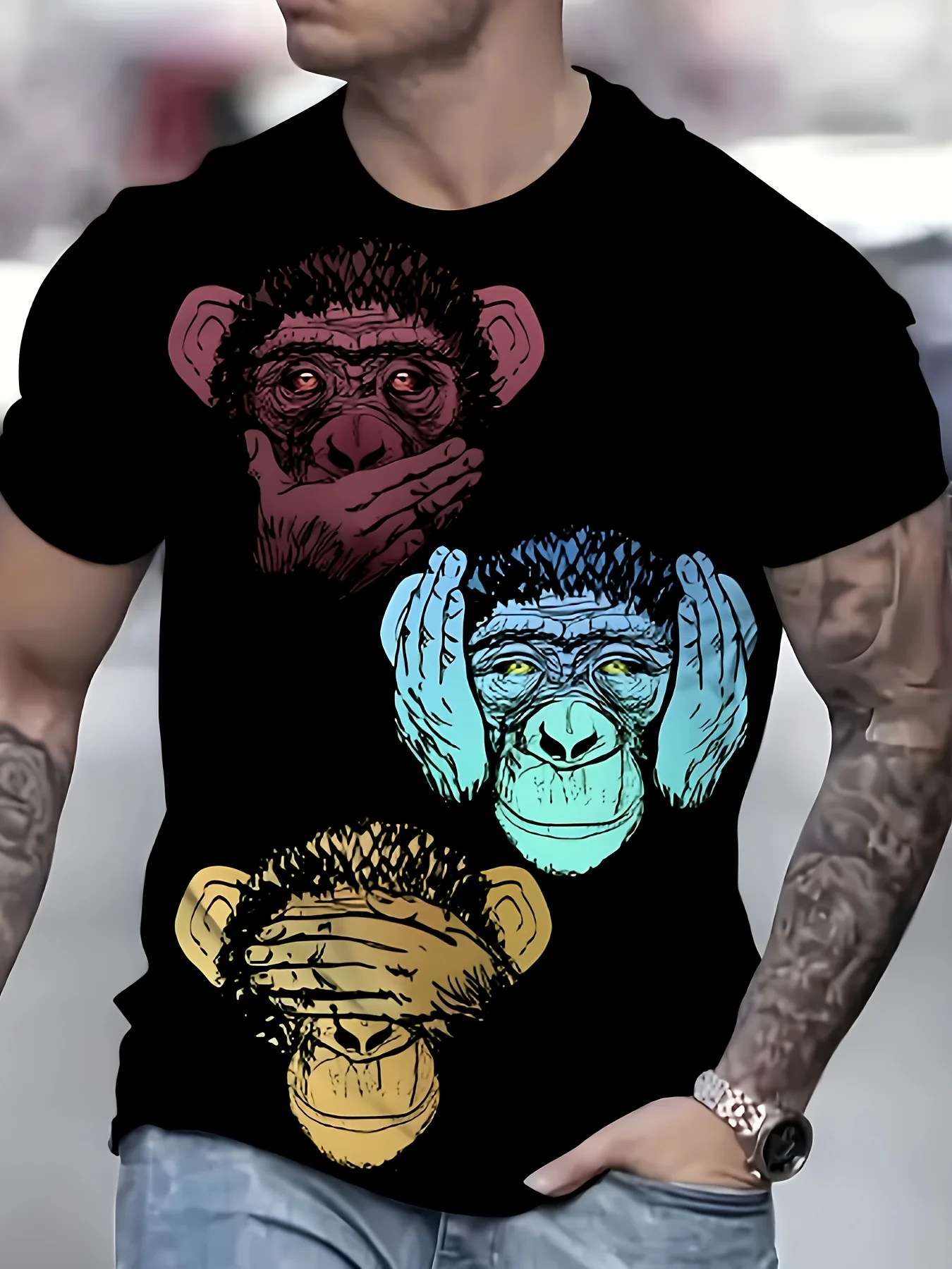 

Funny 3D Monkey Print T Shirt For Men Hip Hop Animal Pattern Short Sleeve Top Casual O-neck Oversized T-shirt Fashion Streetwear