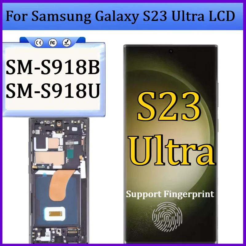 

New TFT/OLED For Samsung Galaxy S23 Ultra S918B S918U LCD Display Touch Screen Digitizer with Frame For Samsumg S23Ultra