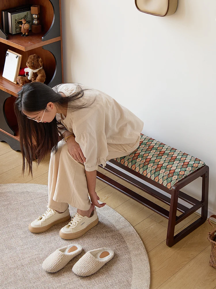 

Retro solid wood home shoe change stool home door porch soft bag shoe stool door stool shoe rack integrated bench