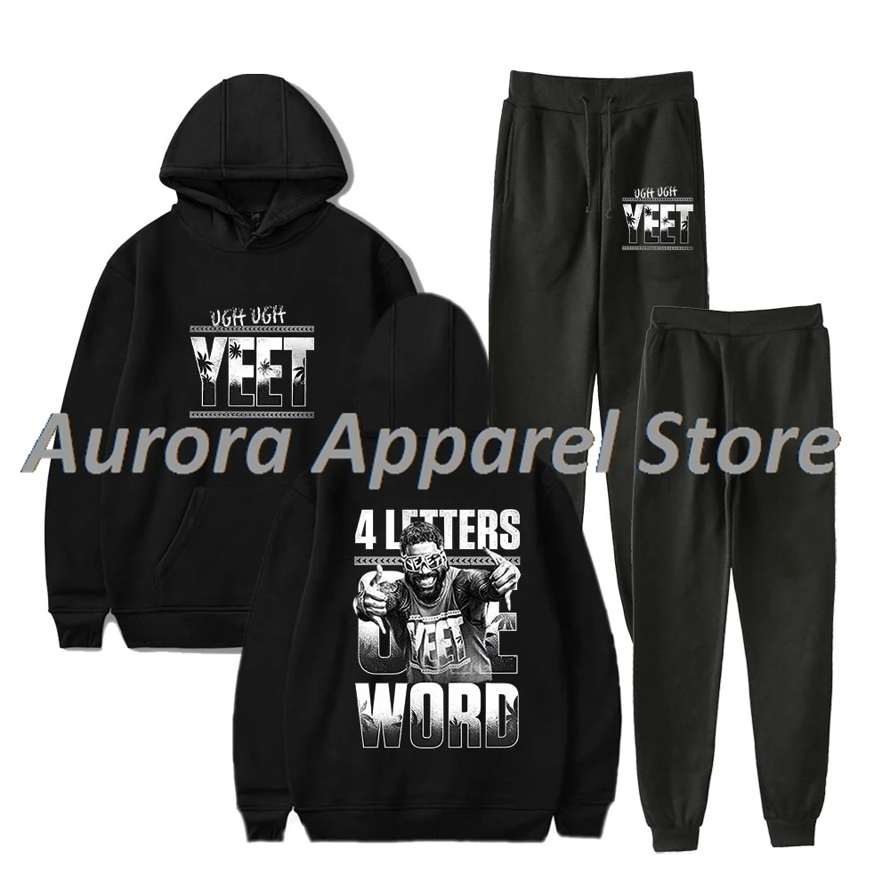 

Jey Uso Four Letters One Word Yeet Logo Толстовки Брюки для бега Комплект Косплей Женщины Мужчины Уличная одежда Толстовки