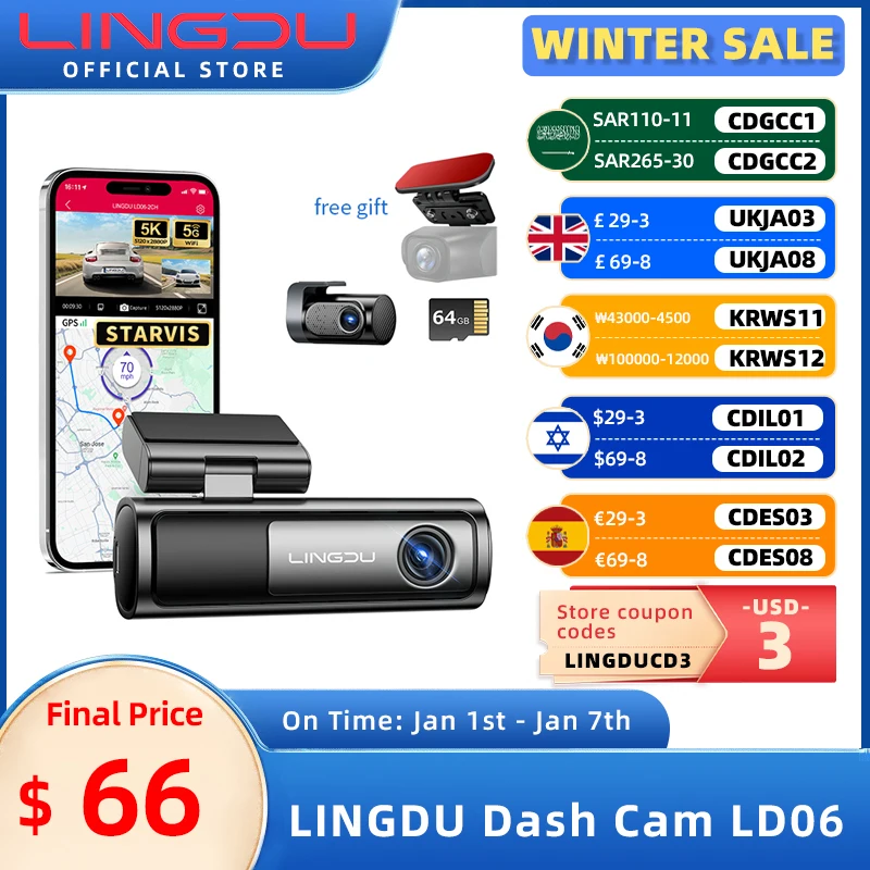 LINGDU 5K Dash Cam LD06 cámara frontal WiFi integrada GPS cámara grabadora de vídeo DVR para coche WDR visión nocturna 24H accesorios de