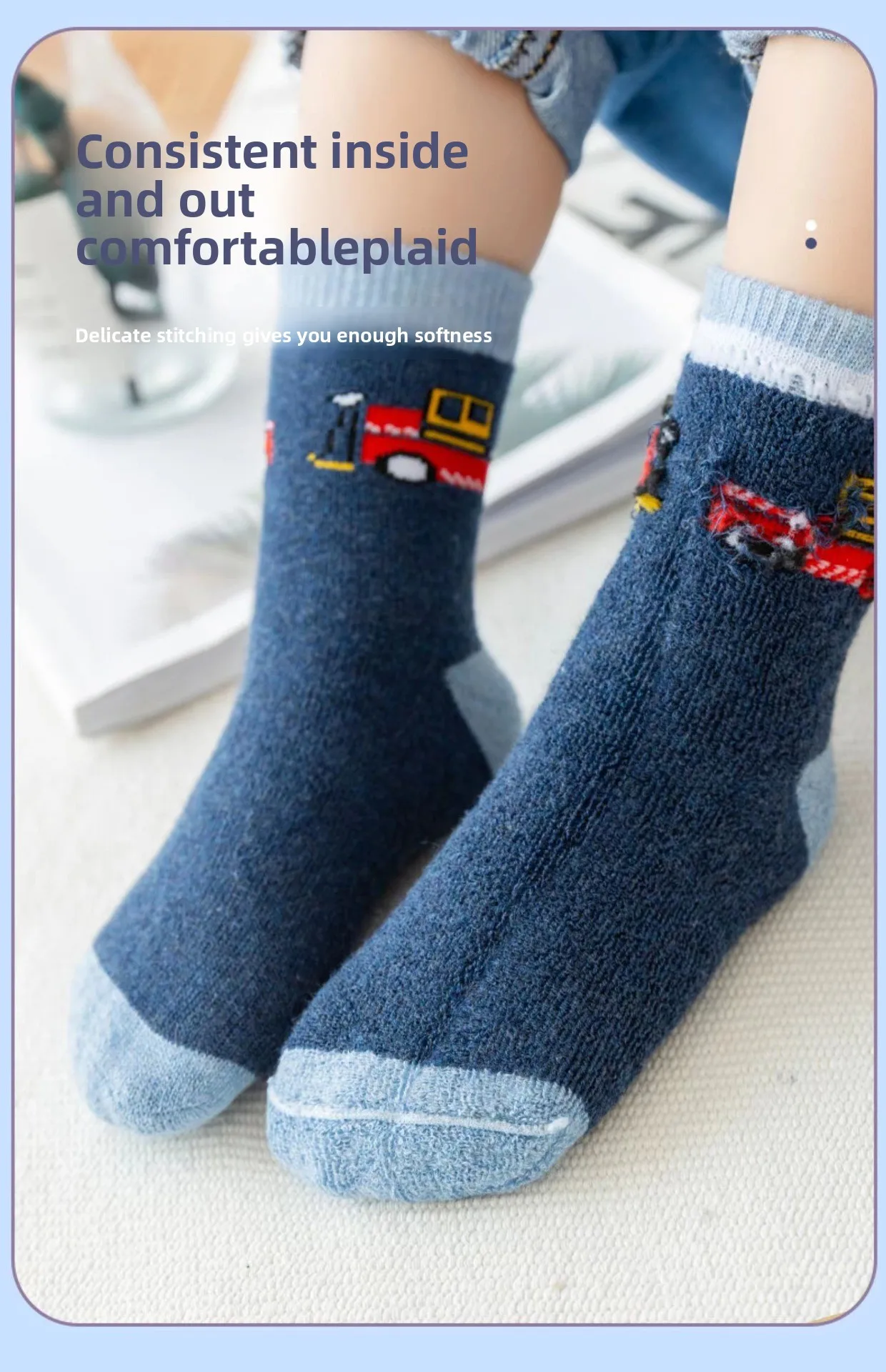 5 Paar Kinder-Thermo-Fleece-gefütterte Frottee-Socken mit mittlerer Wade, rutschfest, für den Winter, warm, für Babys und Kleinkinder, Unisex, Bodensocken für Jungen und Mädchen – Detail 12
