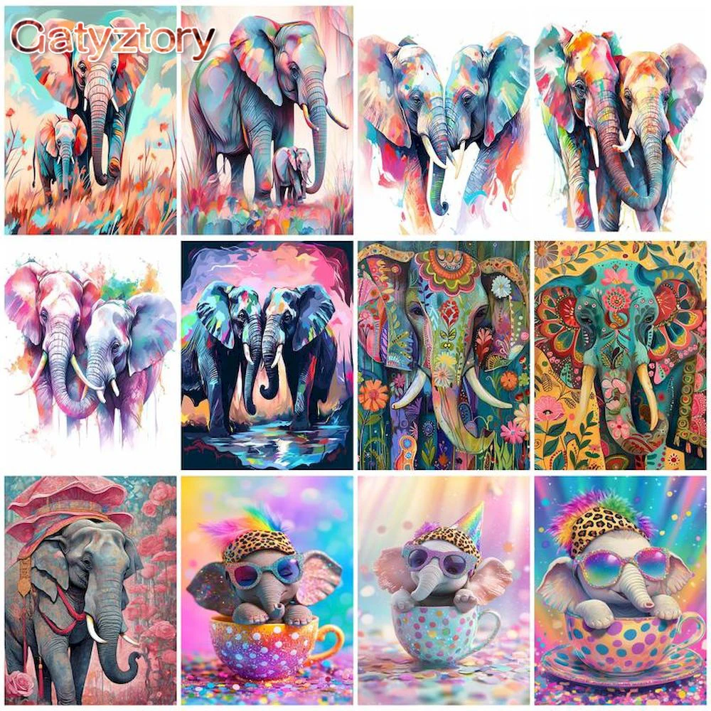GATYZTORY Oil Painting By Numbers HandPainted Kits Drawing Elephant Lovers DIY Pictures Of Coloring By Number Home Decor Gift