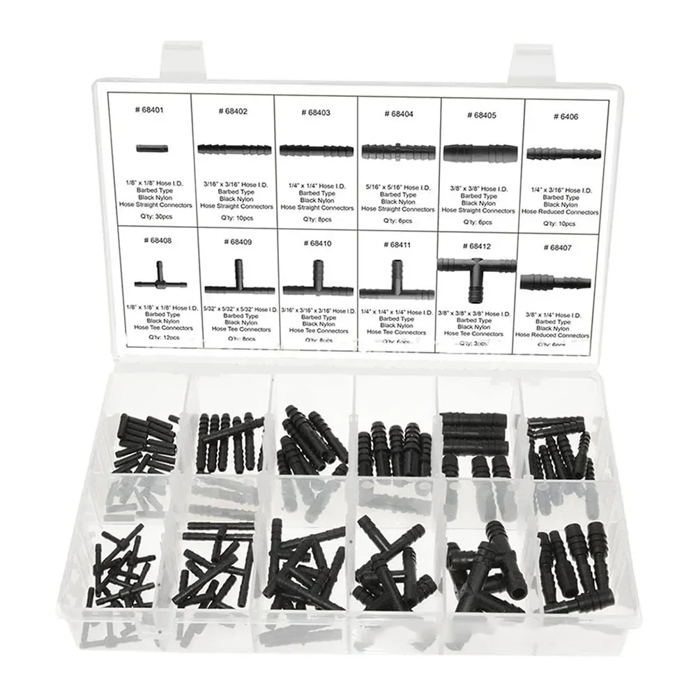 Efficient Car Hose Connector Assortment Set 113 Piece Reducer Straight T Piece (Plastic Black) for Greater Convenience