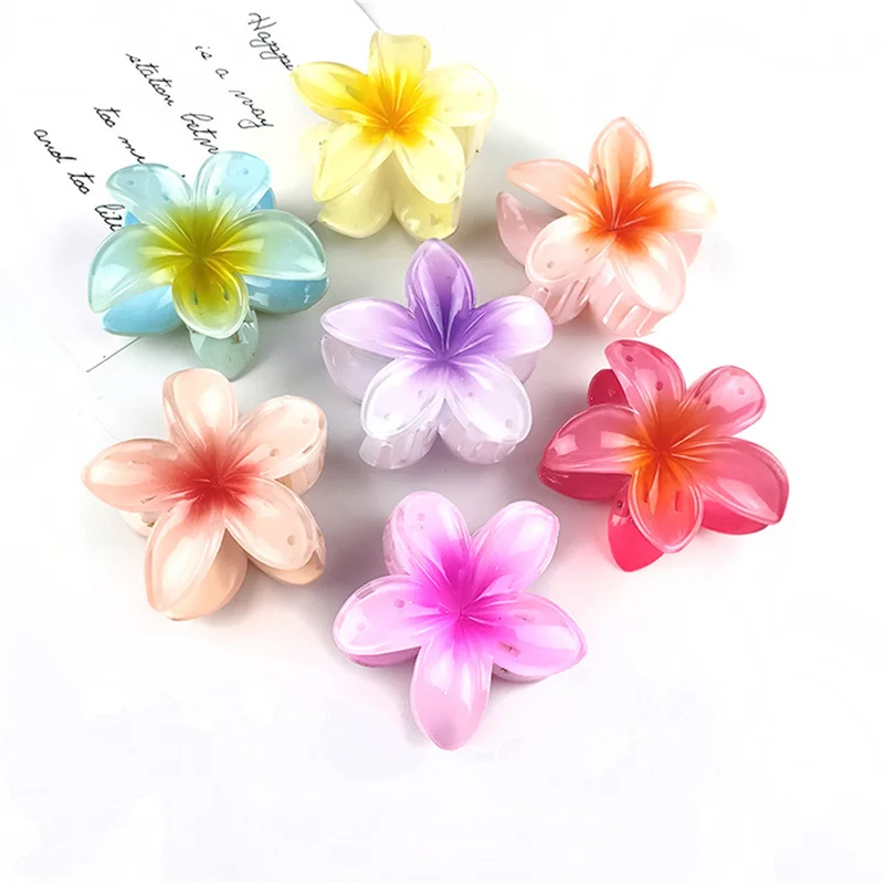 Clips de flores para el cabello, Plumeria hawaiana, flores de playa, pasadores de garra, accesorios, pasador para niños, pieza Artificial colorida