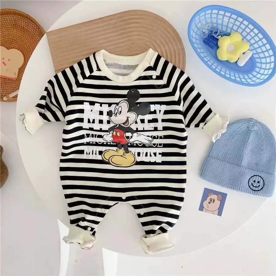 2024 New Spring And Autumn Baby Jumpsuit Long Sleeved Cartoon Mickeymouse Boys\' Clothing Baby Jumpsuit Children\'s Loose Jumpsuit