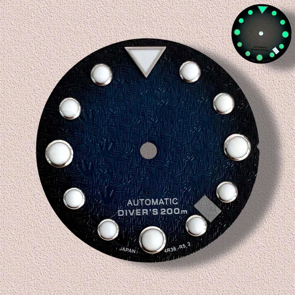 Alta qualidade 28.5mm logotipo s nh35 dial 3d pegadas dial caber movimento nh35 c3 verde luminoso skx007/sub dial nh35 acessórios