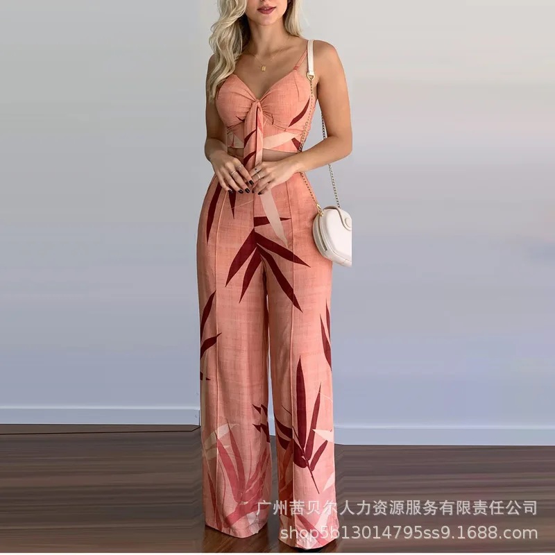 

2024 Spring Summer New Women's Clothing Fashion Pink Strap Backless Sexy Suit-No Positioning