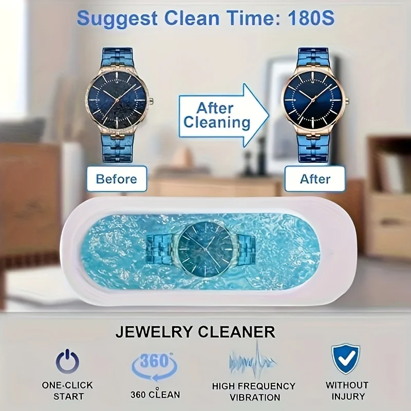 جهاز تنظيف صوتي لاسلكي 360 درجة، منظف النظارات، دعامات المجوهرات، منظف الساعات الاهتزاز الصوتي، شحن USB