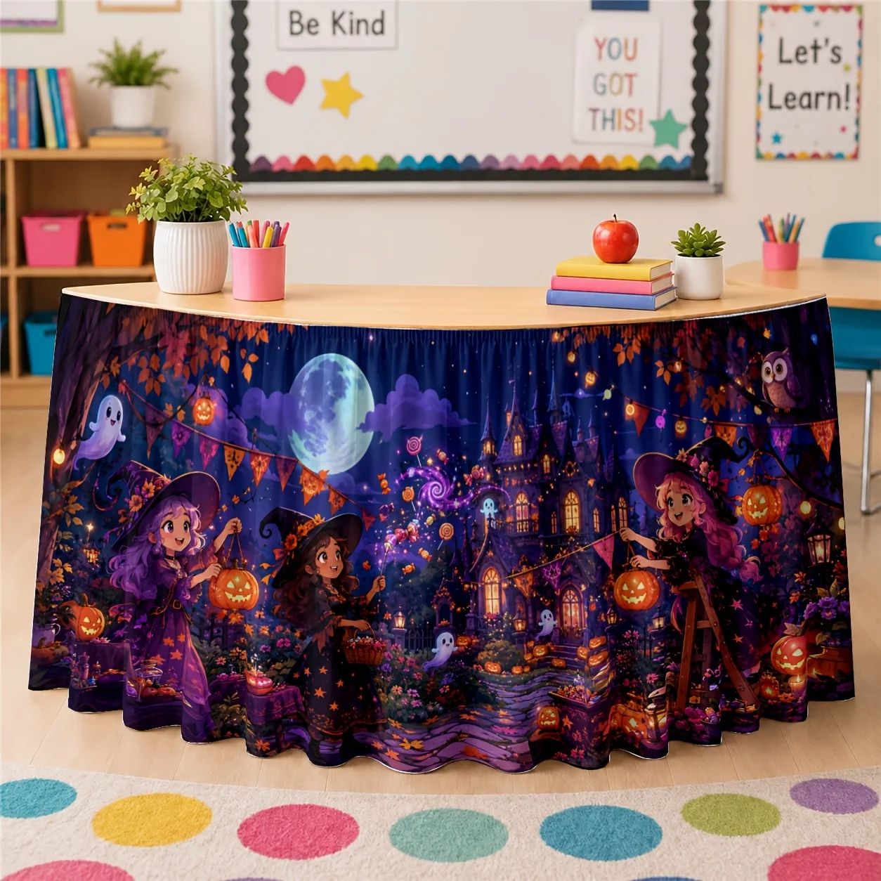 Table skirt / tableskirt, Halloween of Magic, Magic Castle, Pumpkin Lamp, Ghost Owlzyc