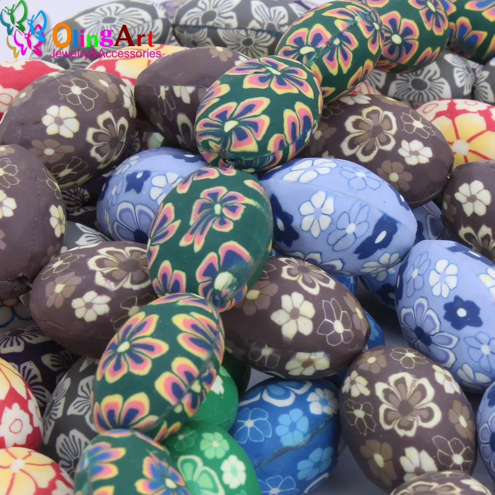 OlingArt 30MM 6pcs/lot Mixed Colors Large Oval Soft Ceramic Polymer Clay Jewelry Beads for Children DIY Bracelet Jewelry Making