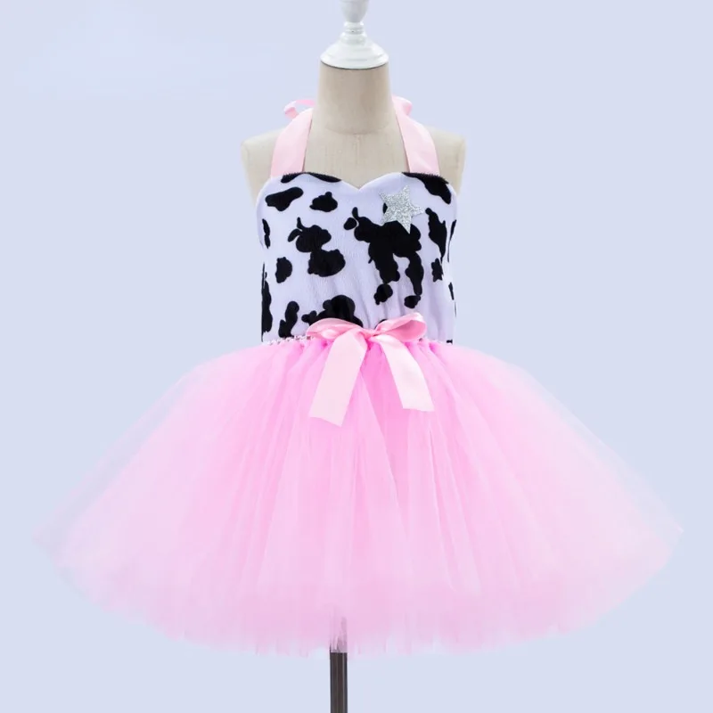 New high-quality Costumes for Girls Birthday Halloween Cowgirl Fancy Dress with Hat Kids Pink Cow Tutu Outfit Animal Clothes Set