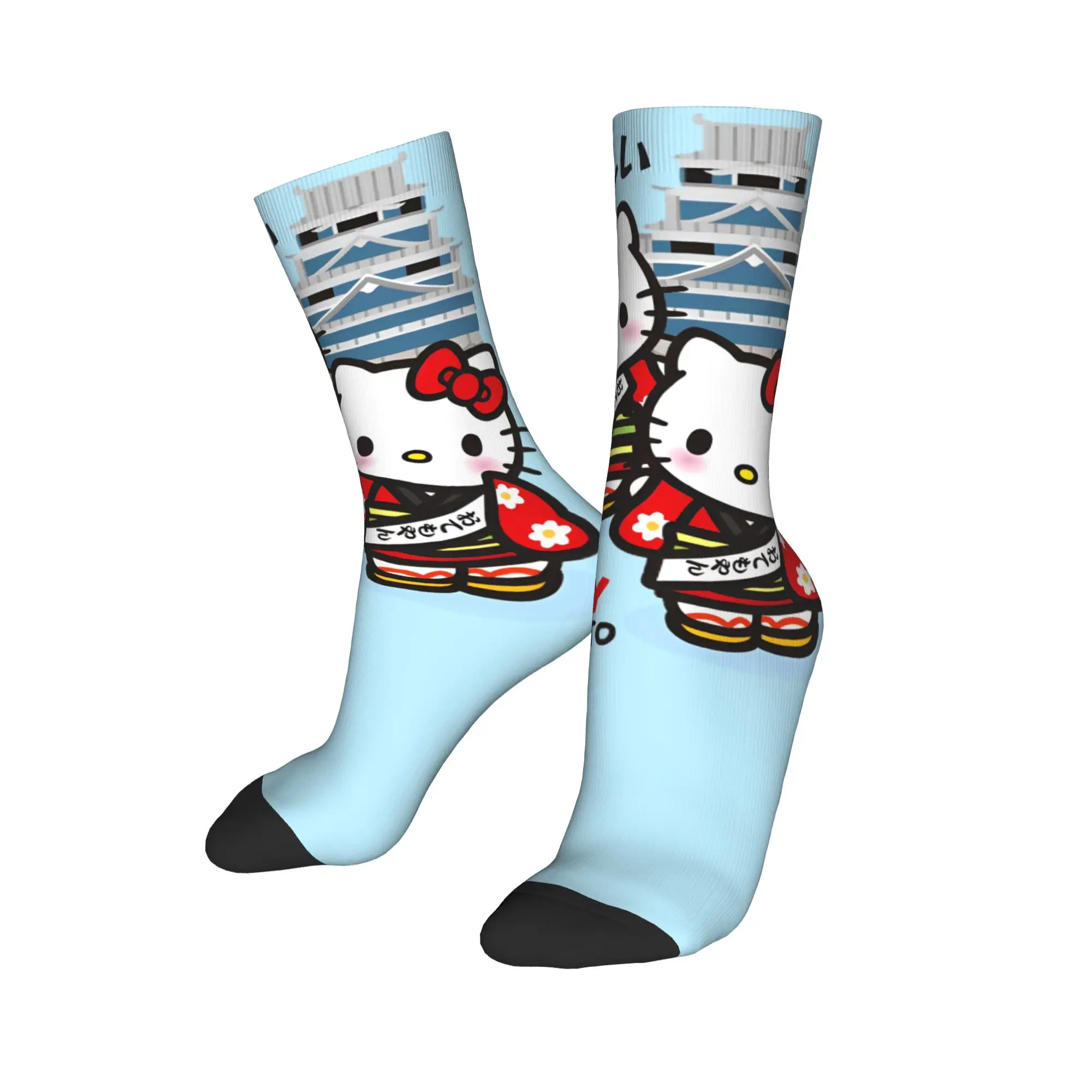 مرحبا كيتي القلعة الجوارب المضادة للانزلاق جوارب الرجال تنفس الدراجات الجوارب الخريف Harajuku تصميم الجوارب