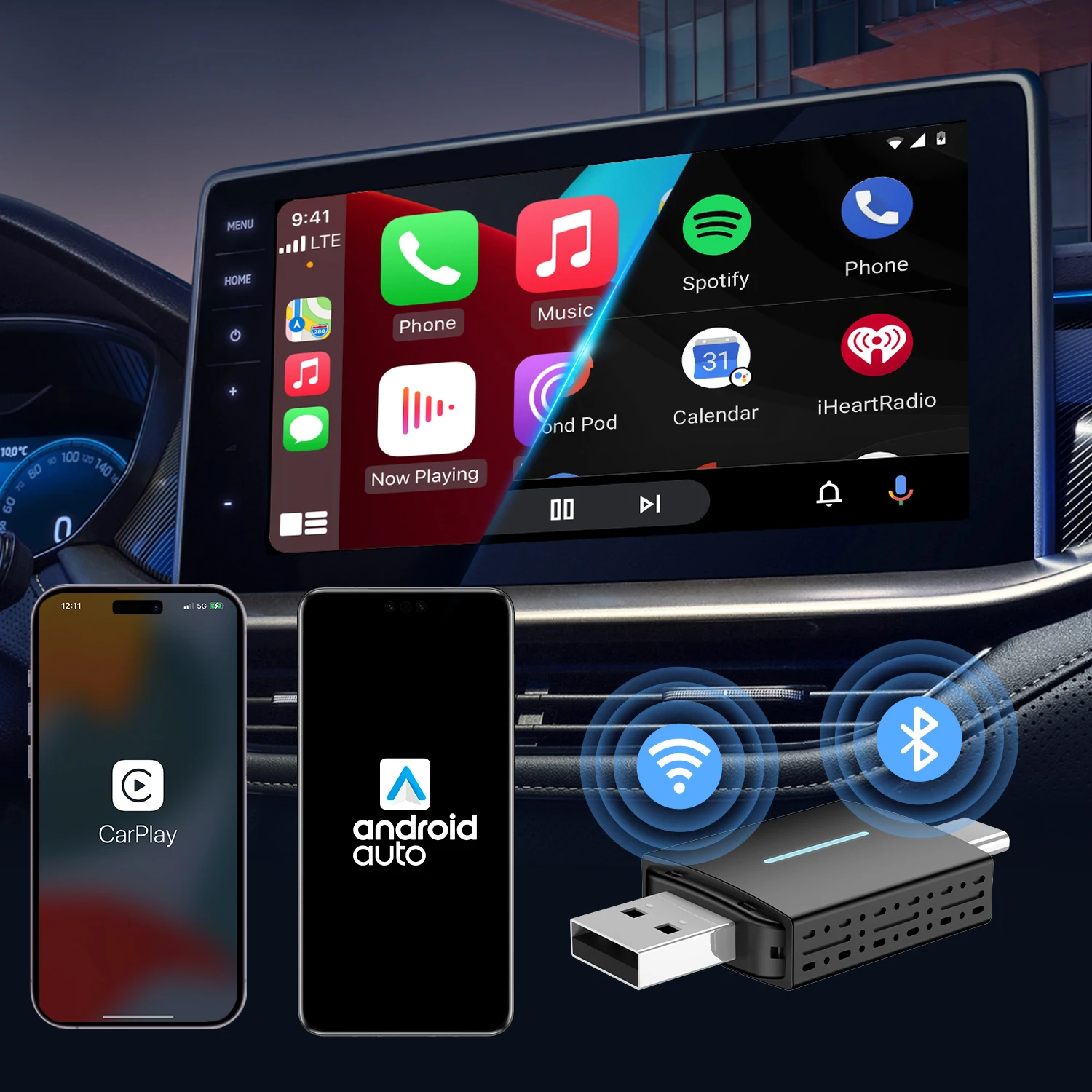 

Plug-and-Play Wireless Dongle for CarPlay and Auto with Wide Vehicle Compatibility and Firmware Update Support