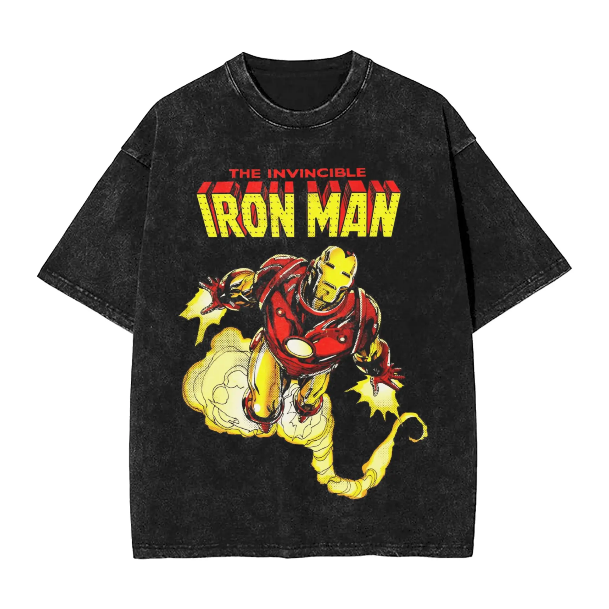 Spider Man Men's Washed T Shirts Iron Man Captain America Deadpool Awesome Tees Short Sleeve Crew Neck Plus Size Clothes