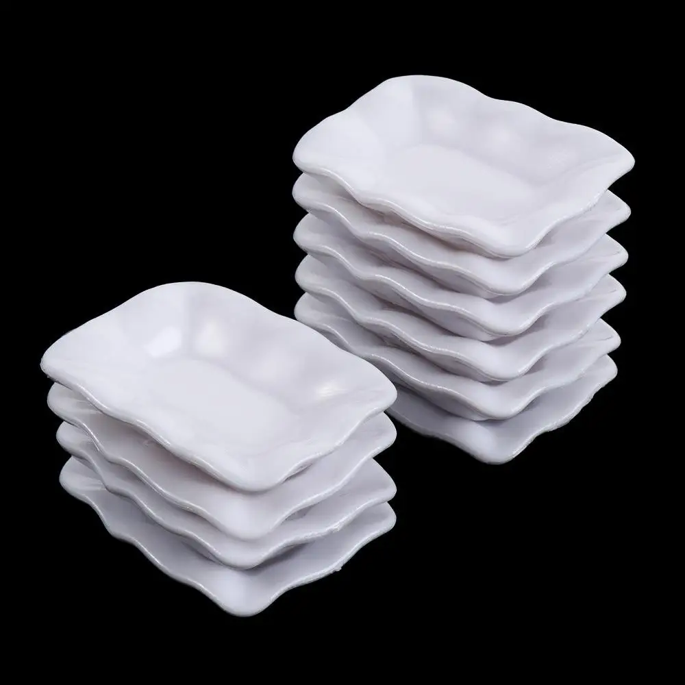 10Pcs Kitchen Toys Doll House Trays Plates Doll Durable Mini Food White Dishes Tableware Miniature Doll House Accessories