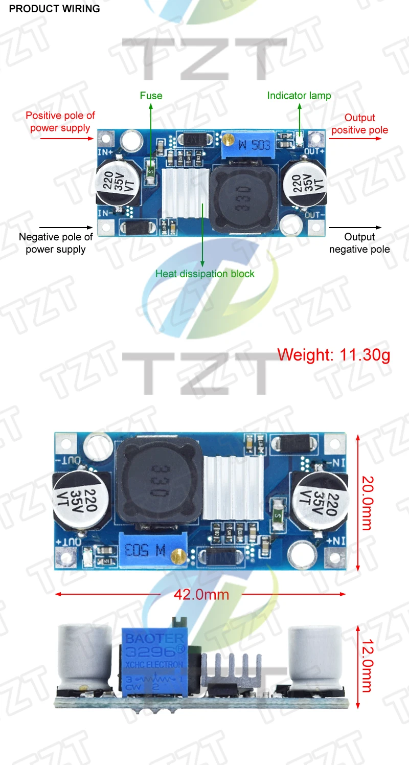 1/3PCS DC 7-32 bis 1,5-30V 3A 30W DC-DC Einstellbare Step-Down Power Modul synchrone Gleichrichtung Über LM2596 Mit Kühlkörper – Detail 2