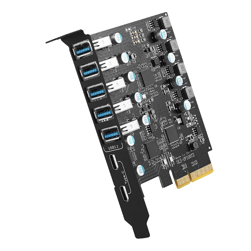 Pcie USB 3.2 Card Expansion USB-A 5X USB-C 2X PCI Supper Speed-USB 3.2 MAX 10Gbps For Desktop PC Host Card